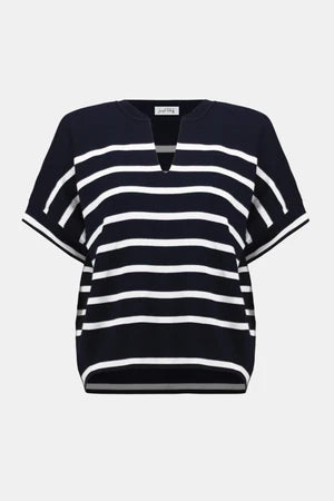 Joseph Ribkoff I Stripe Short Sleeve Sweater I Navy w White Stripe
