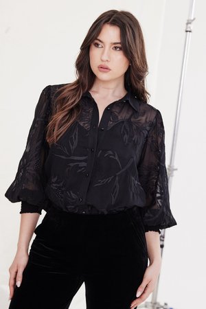 Kamare | Twilight Embroidery and Beading Silk Shirt | Black