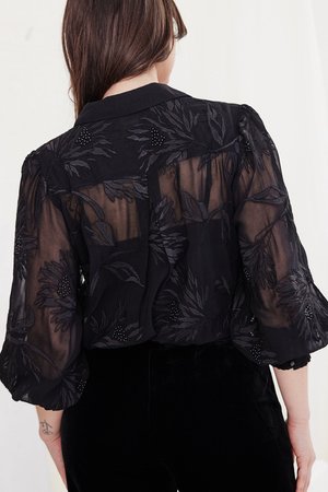 Kamare | Twilight Embroidery and Beading Silk Shirt | Black