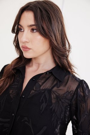 Kamare | Twilight Embroidery and Beading Silk Shirt | Black