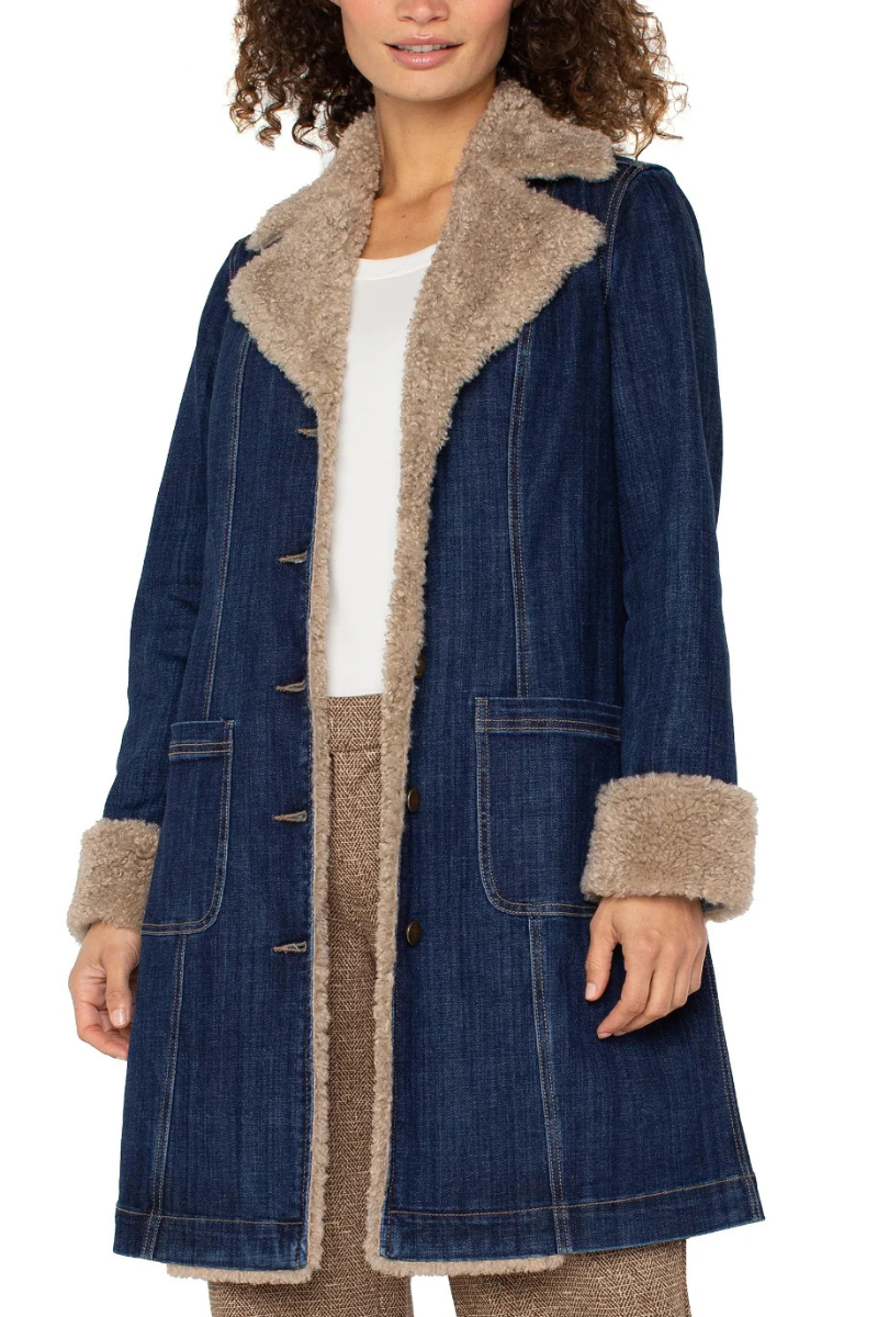 Liverpool Jeans | Sherpa Trimmed Collar Jacket | Denim w/ Trim