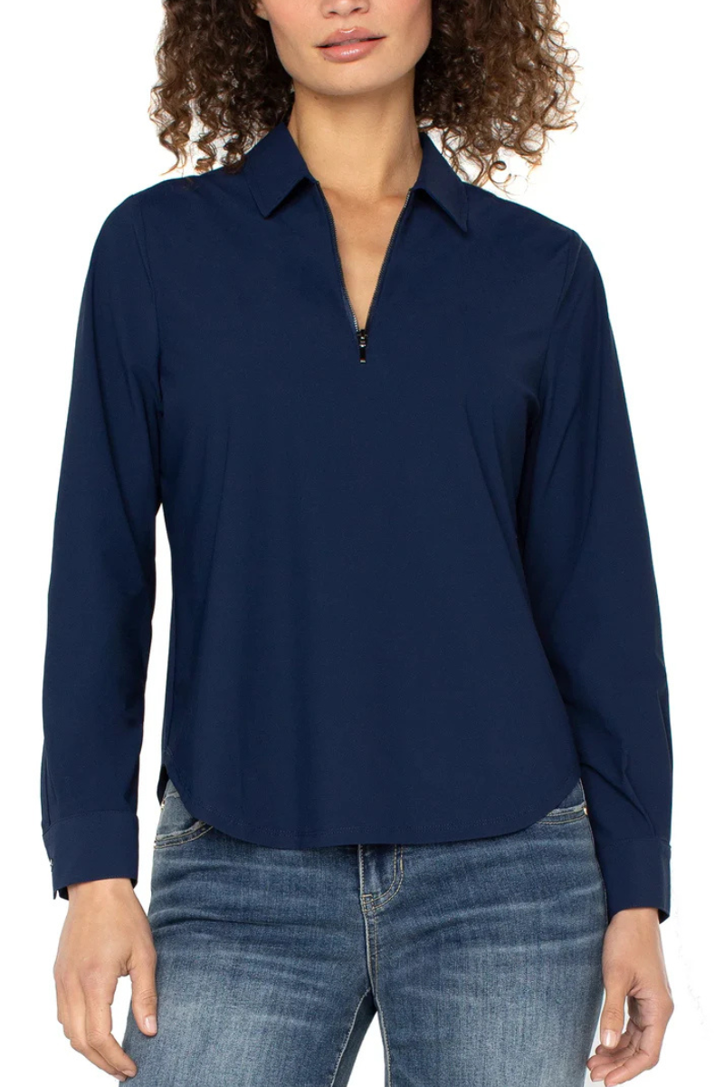 Liverpool Jeans | Zip Front Shirt w/ Collar | Dark Navy