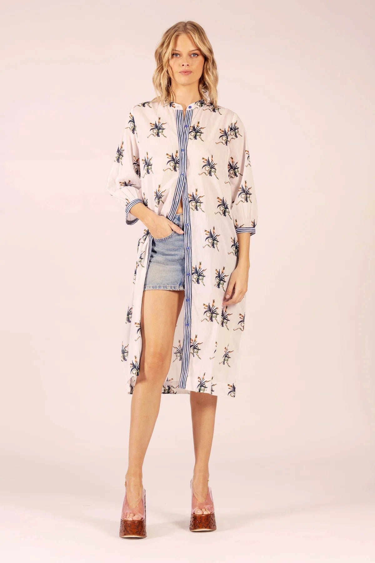 Lola | Cirque Midi Linen Dress| Spray Navy/White