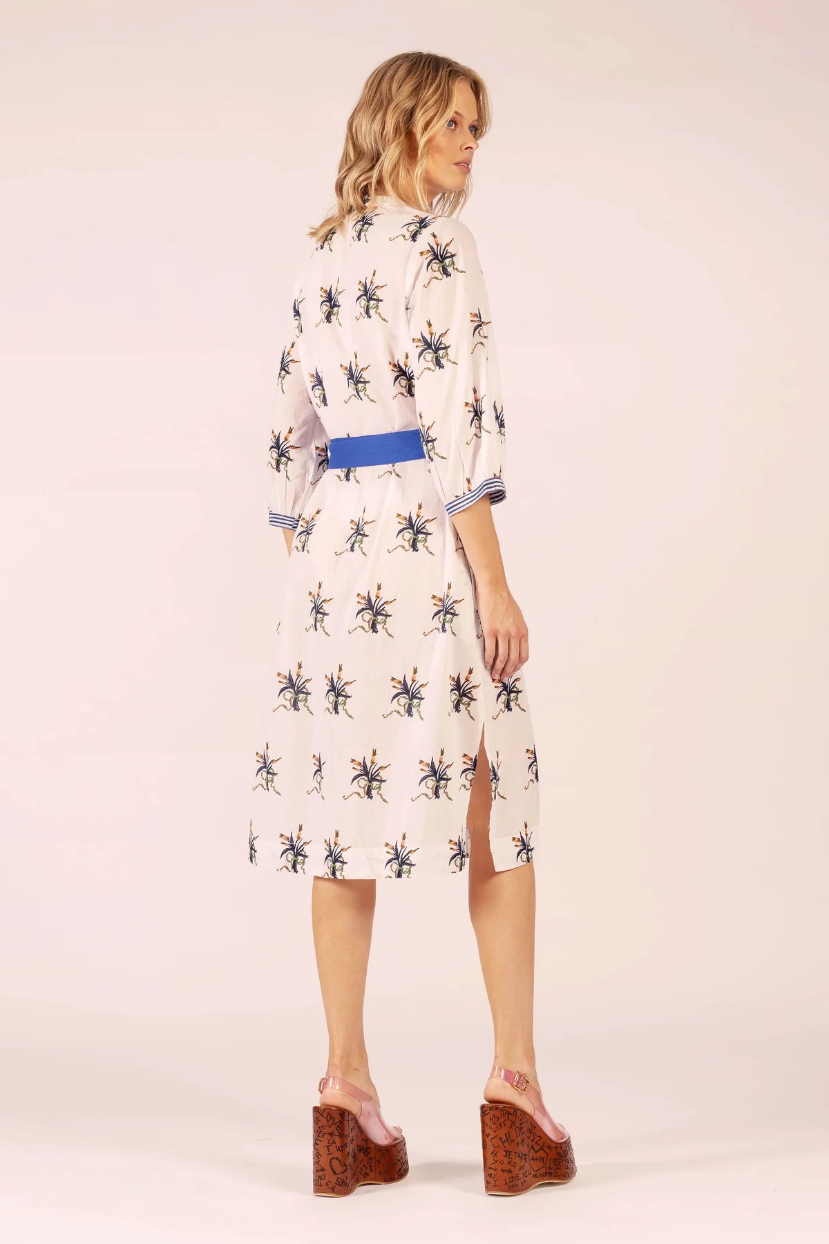 Lola | Cirque Midi Linen Dress| Spray Navy/White