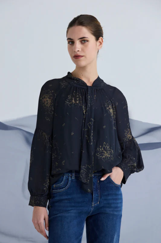 Lania | Crown Print Blouse | Navy