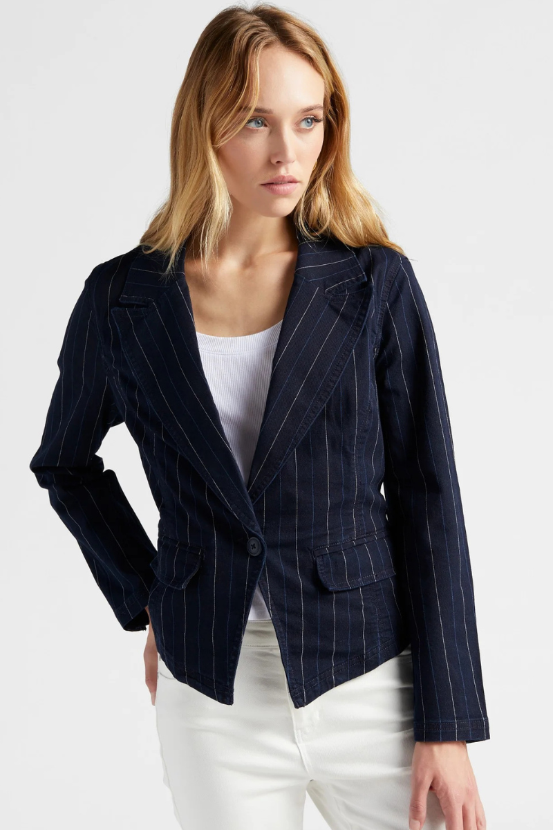 Liverpool Jeans | Notch Collar One Button Blazer | Lapis Indigo Stripe