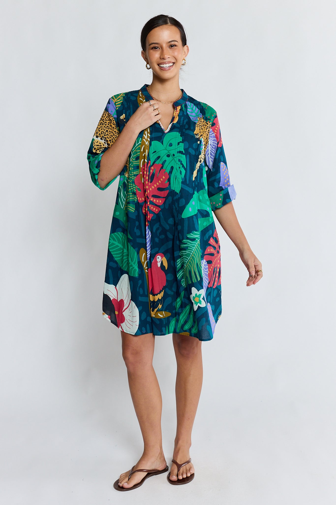 Lulalife | Jungle Fever Tuck Dress | Navy