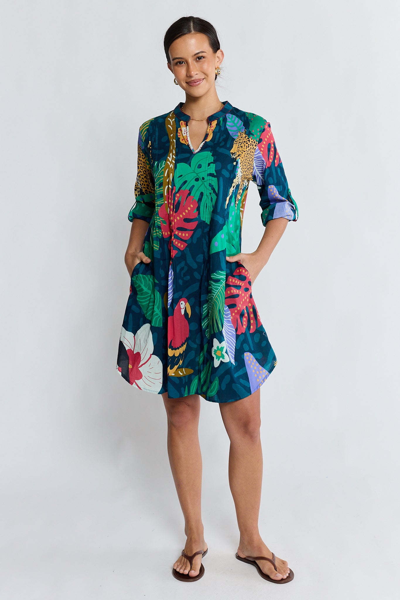 Lulalife | Jungle Fever Tuck Dress | Navy