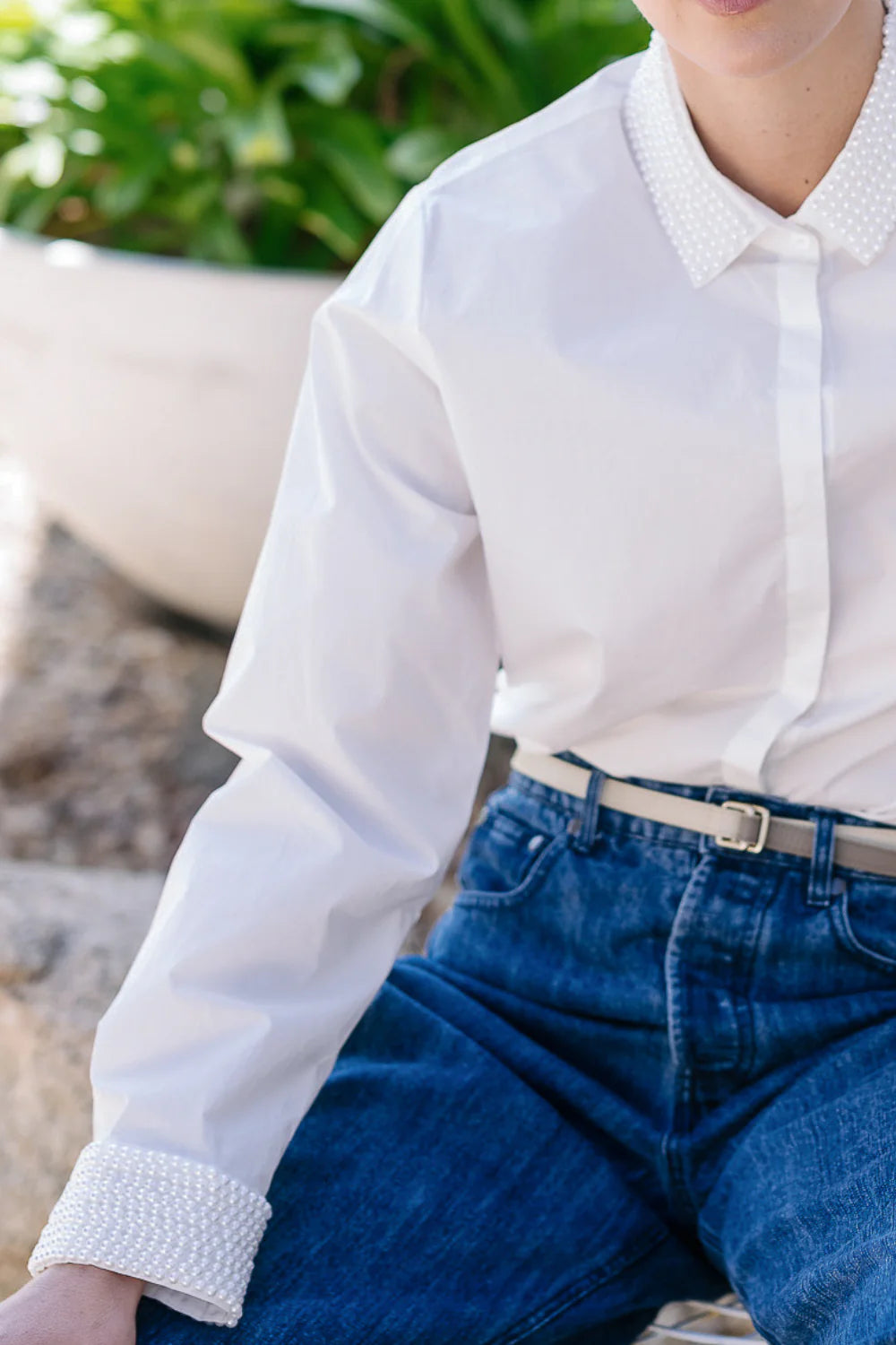 Maud Dainty | White Pearl Stand By Shirt | White