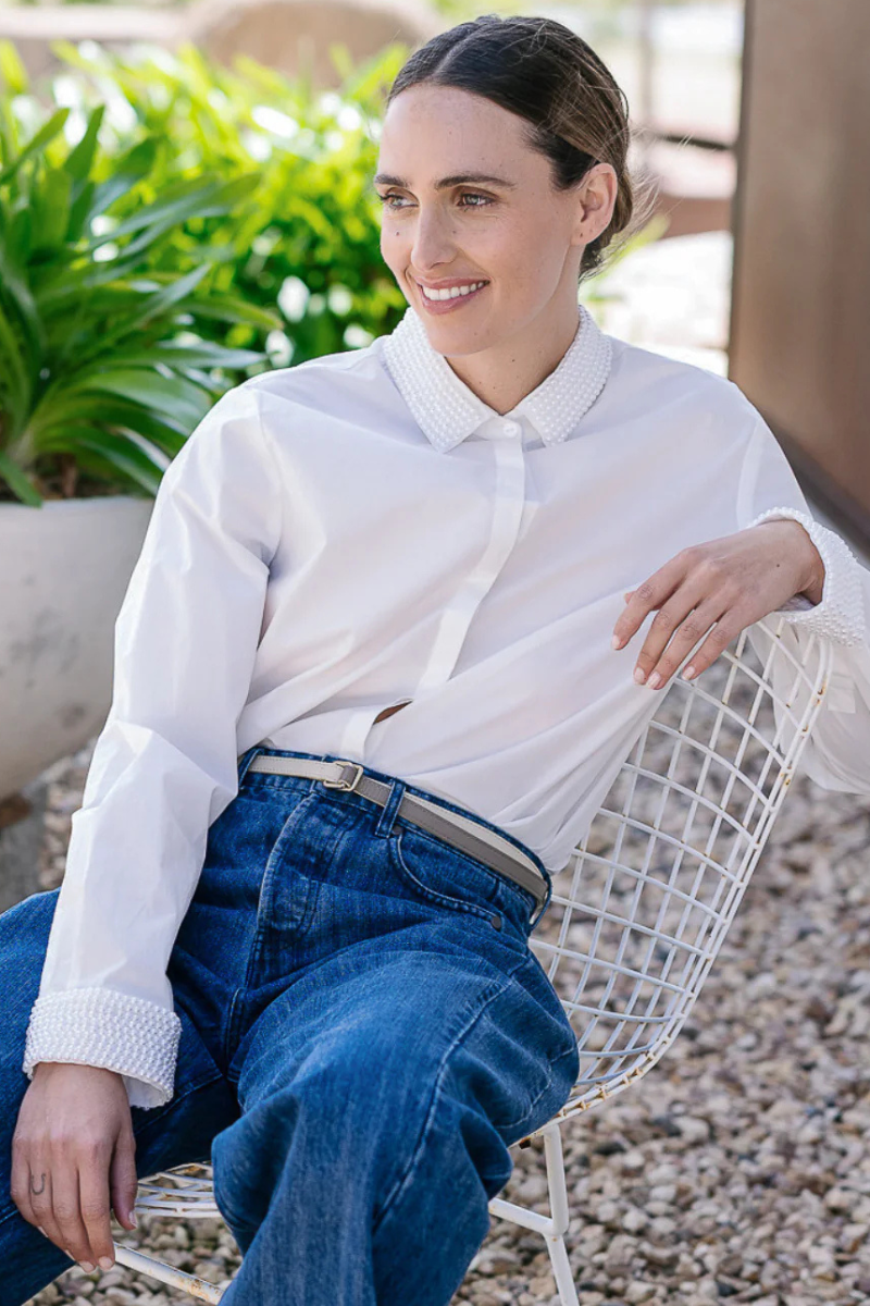 Maud Dainty | White Pearl Stand By Shirt | White