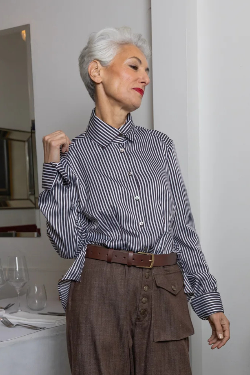 Maud Dainty | Keyes Top | Blue/Brown Stripe