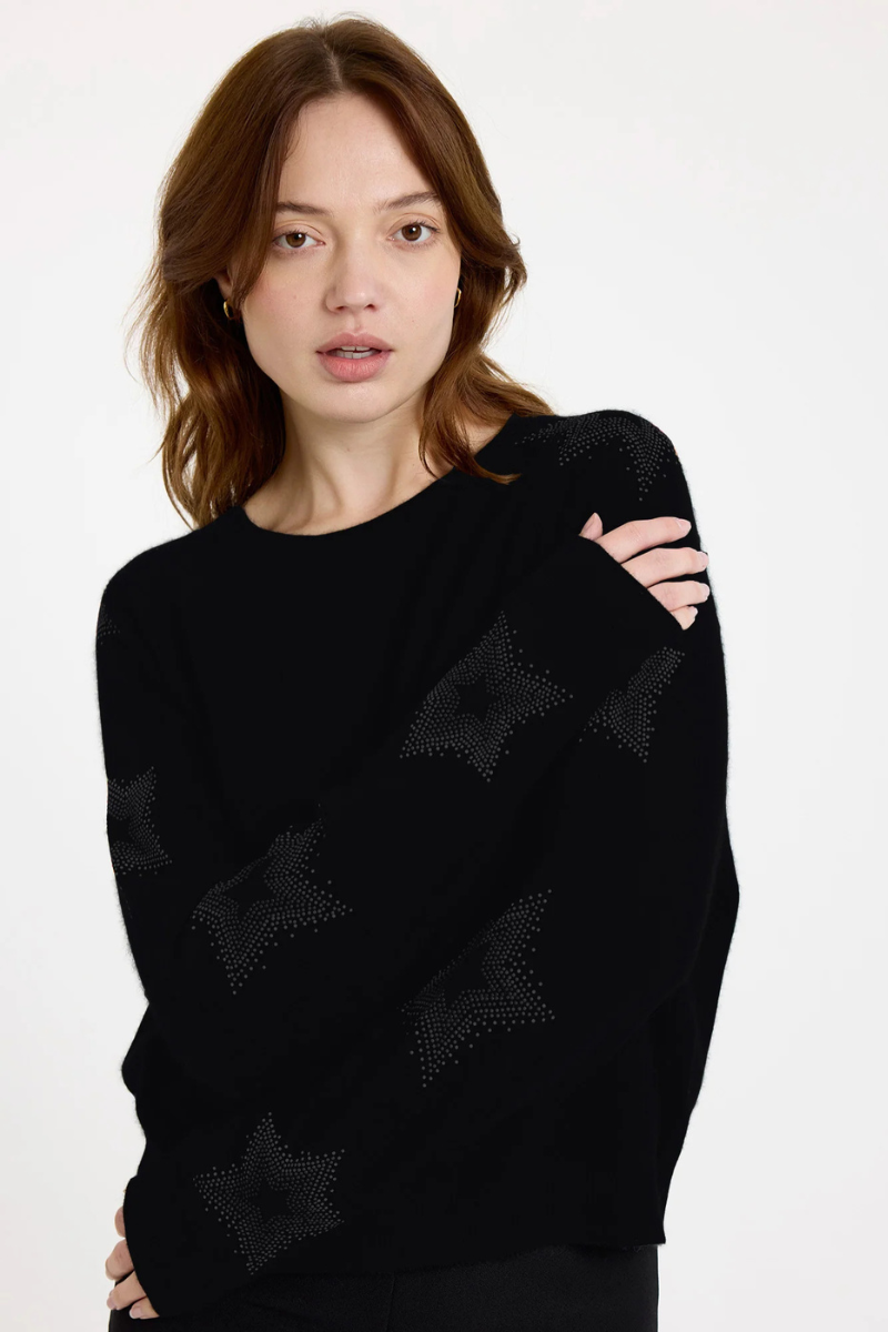 Brodie Knitwear | Stardust Crew | Black w/ Rainbow Studs