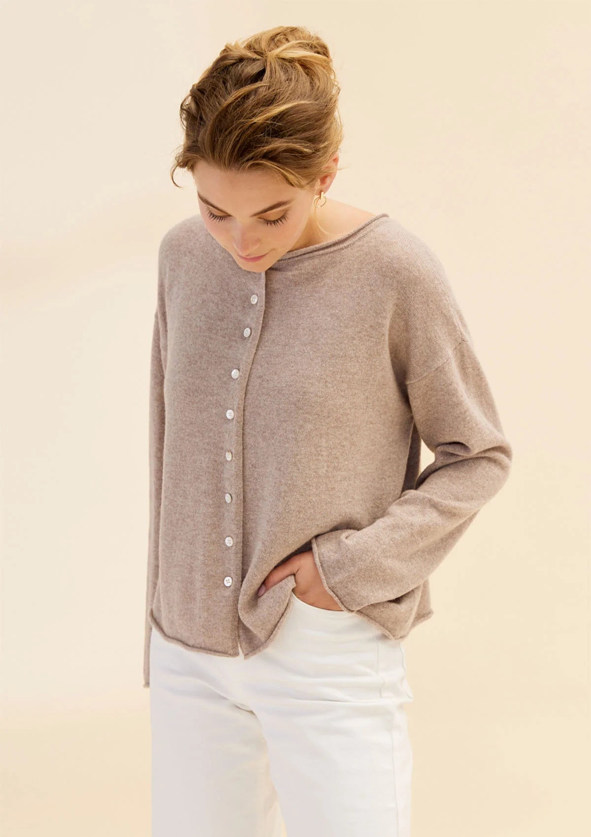 Mia Fratino | Reversible Button Cardigan | Toast