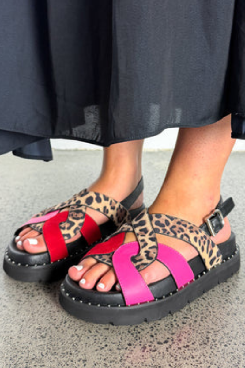 Minx | Infinity Sandal | Red/Pink/Leopard