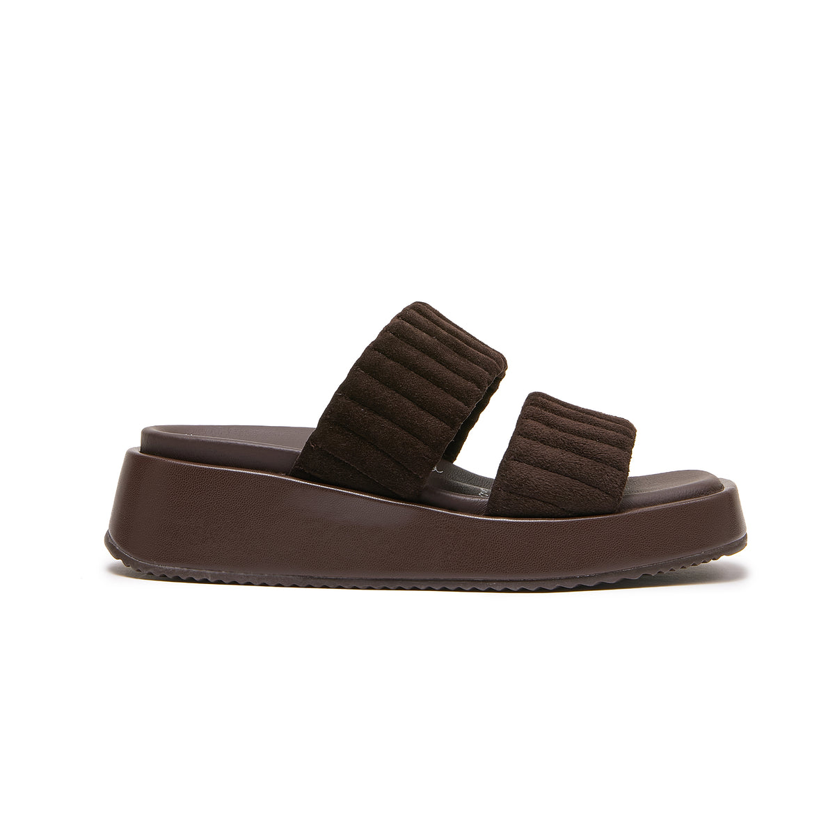 Minx | Suede Two Strap Slide | Dark Cafe