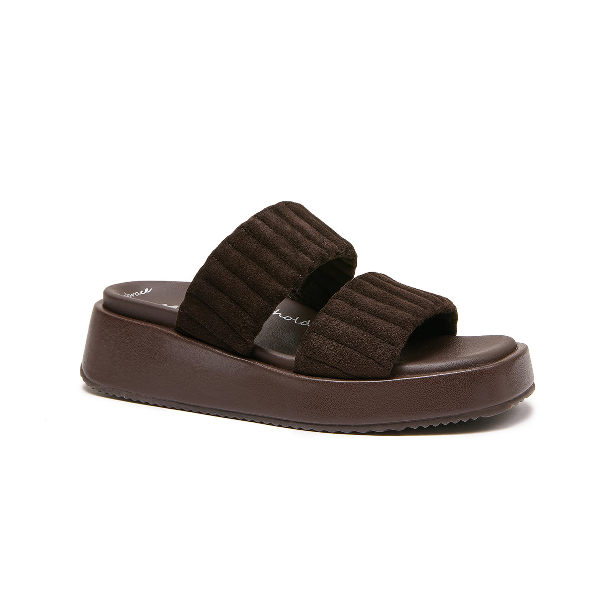 Minx | Suede Two Strap Slide | Dark Cafe