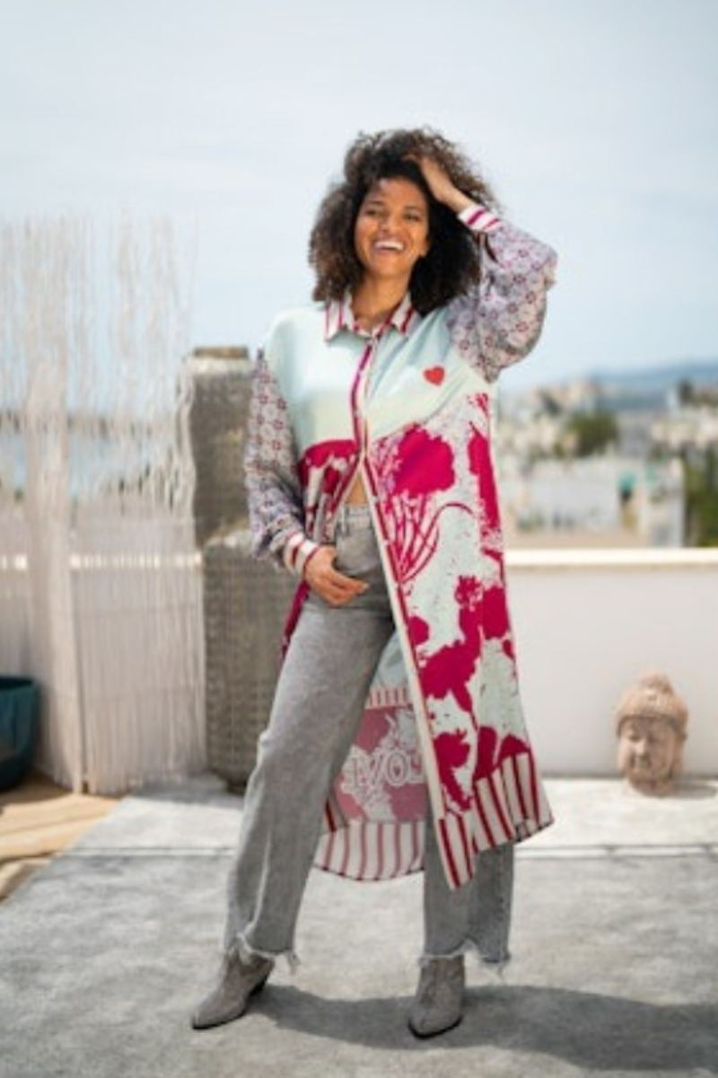 Miss Goodlife | Heart Stitching Midi Dress | Light Blue/Berry