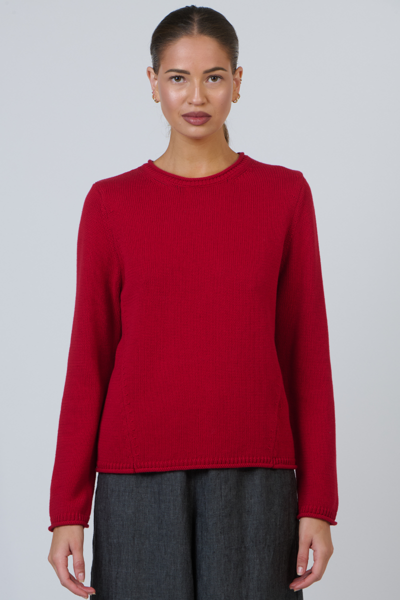 Naturals | Round Neck Cotton Jumper | Cranberry