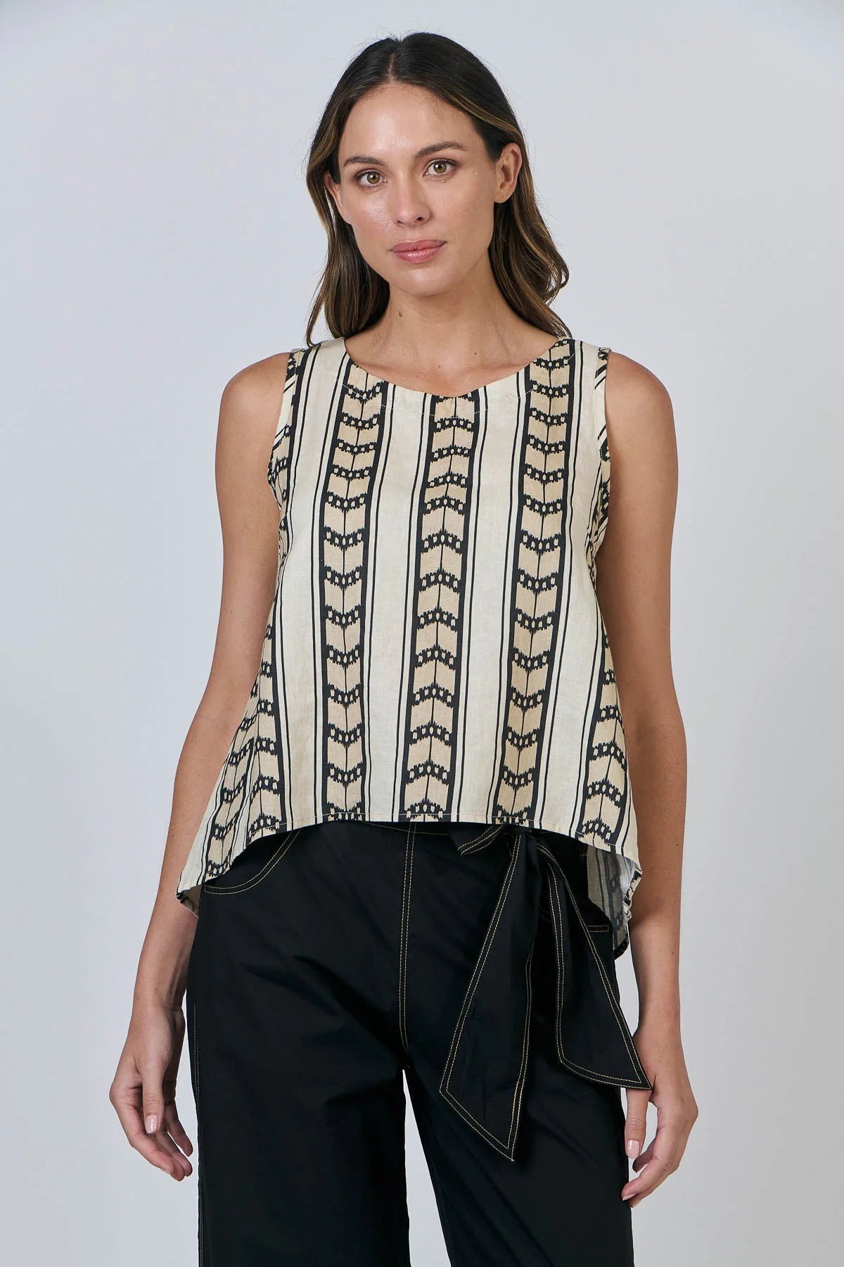Naturals | Sleeveless Top with Back Neck Tie | Chevron