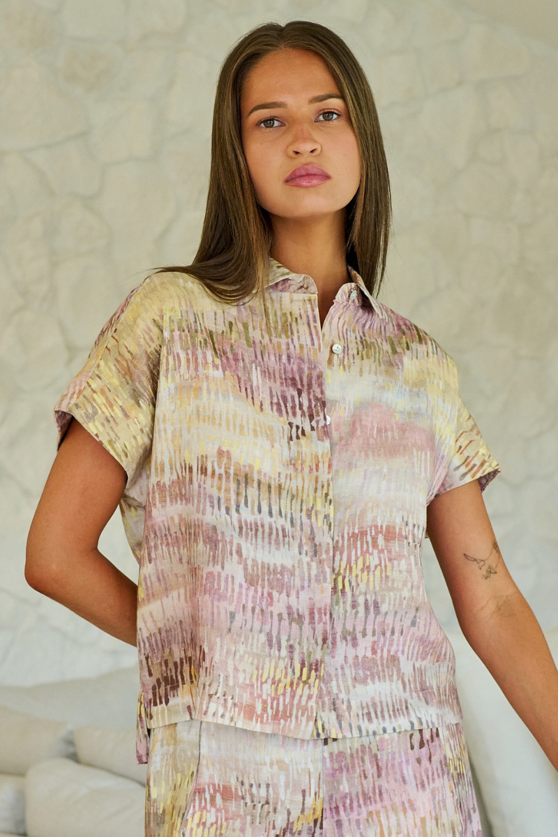 Naturals | Linen Button Through Collar Top | Jardin