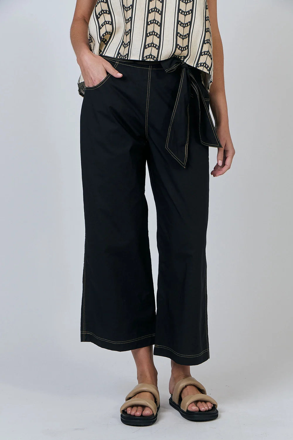 Naturals | Pants with Belt | Black with Natural Stitching