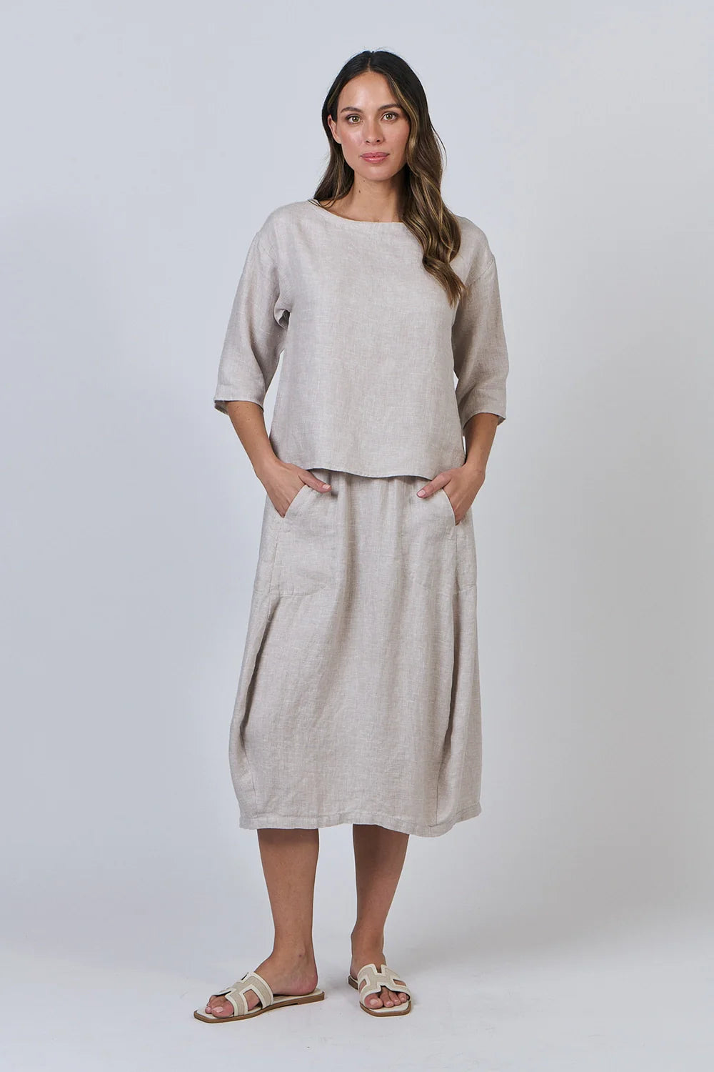 Naturals | Elasticised Waist Skirt with Side/Front Pockets | Dune