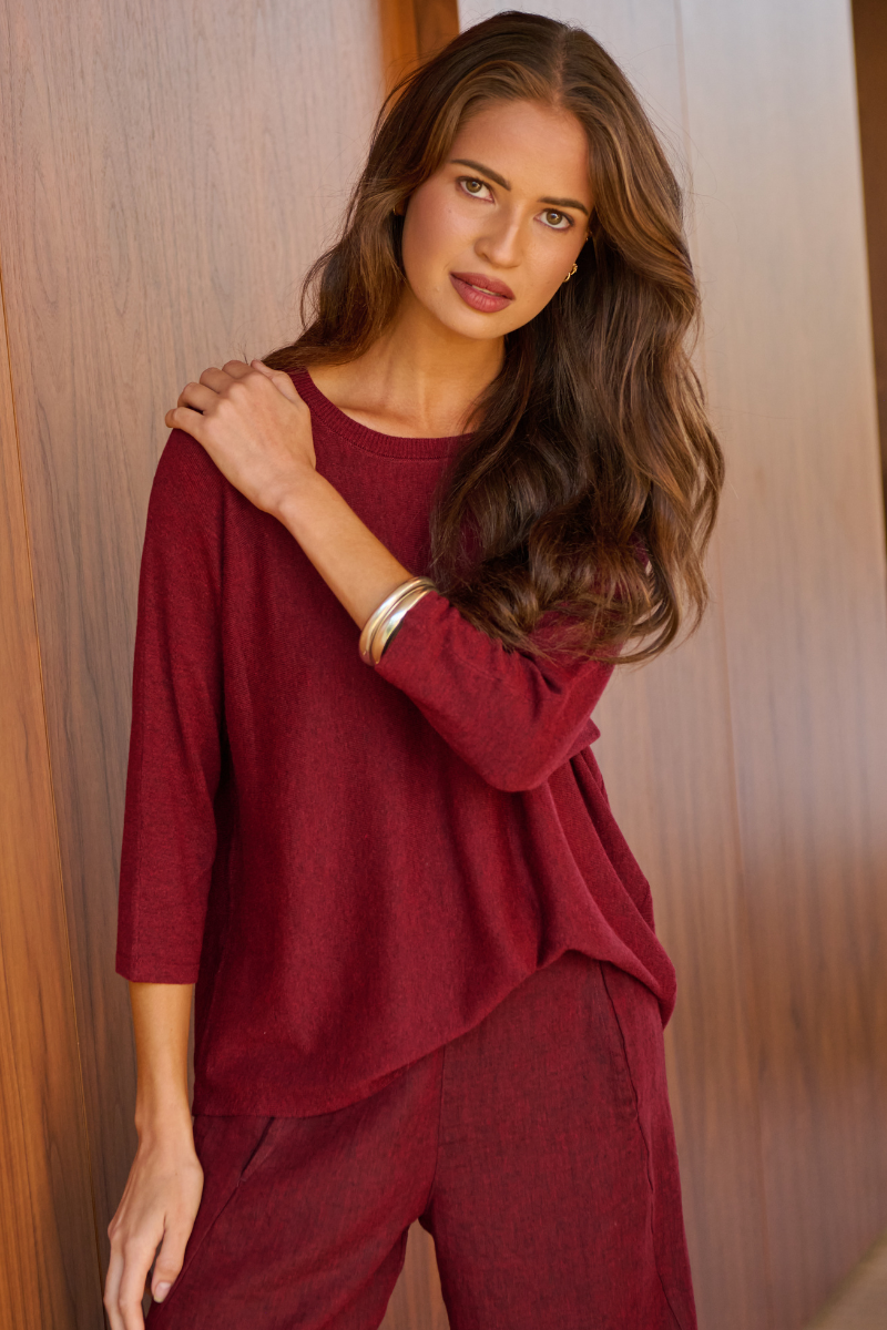 NaturalsI | Round Neck 3/4 Sleeve Jumper | Smoulder