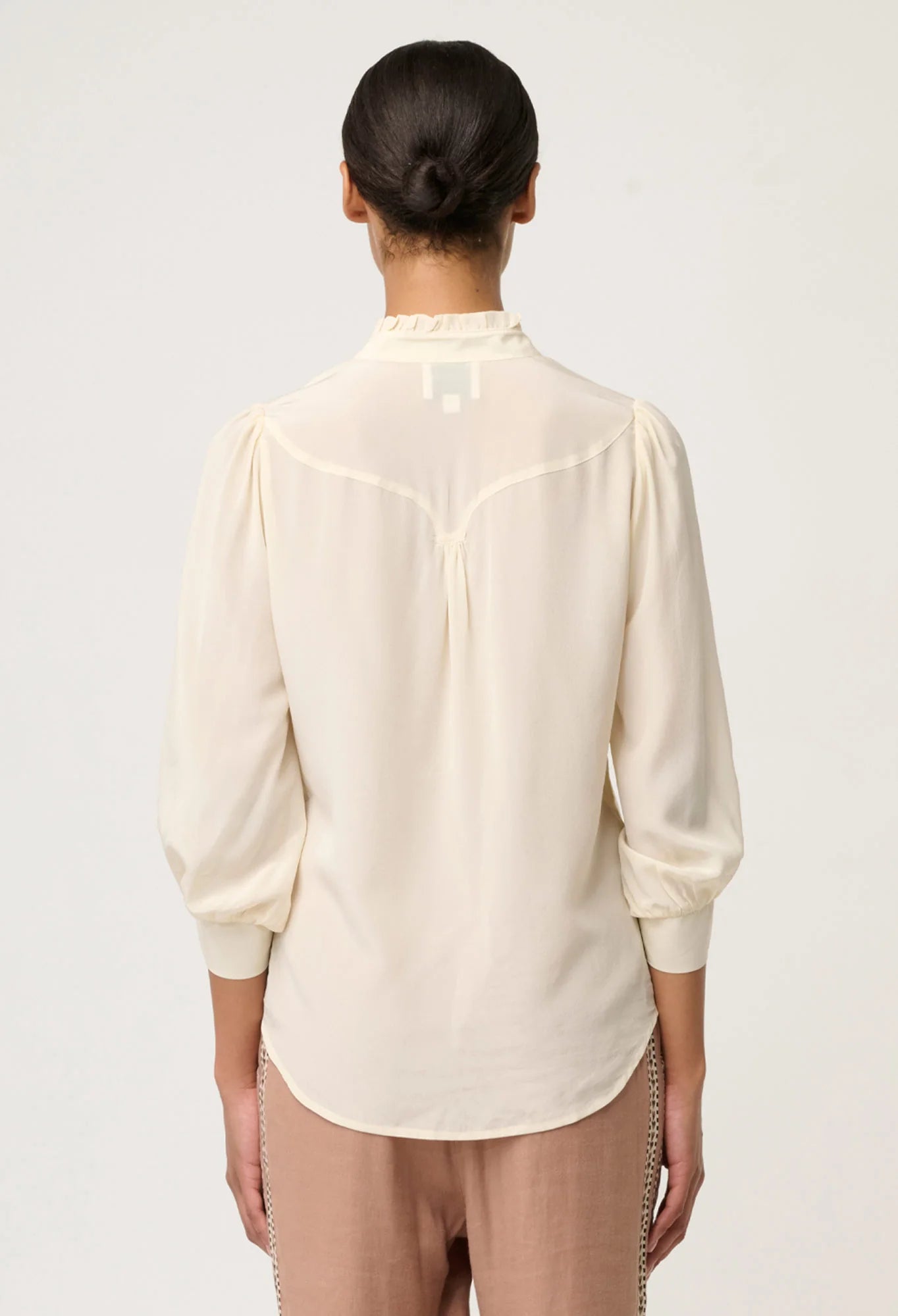 Once Was | Chloe Silk Criss Cross Cuffed Shirt | Cloud