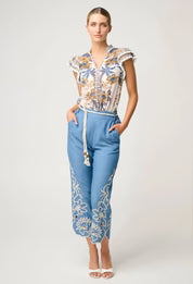 Once Was I Luma Silk Cotton Flutter Sleeve trip top I Golden Medina