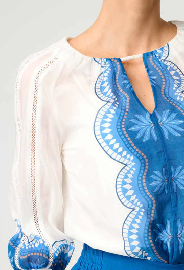 Once Was I Sakina Cotton Silk Lace Trim Blouse I Ivory Jade