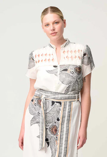 Once Was I Dalia Diamond Smock Yoke Shirt I Ivory Casablanca