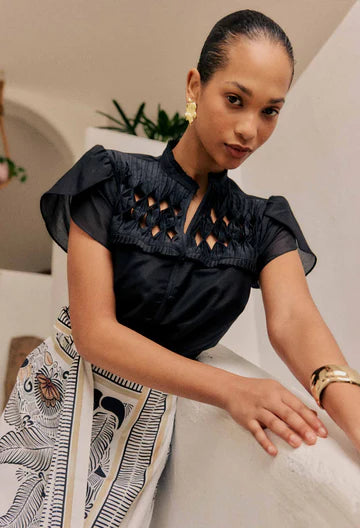 Once Was I Dalia Diamond Smock Yoke Shirt I Onyx