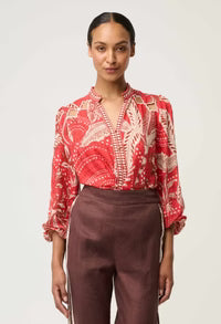Once Was I Audrey Placement Embroidered Faille Blouse I Crimson Palms