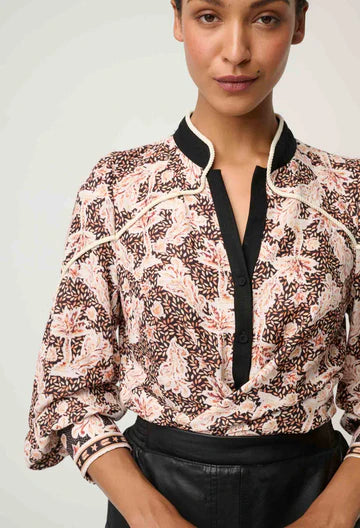 Once Was I Harley Linen Rope Trim Detail Shirt I Russet Palm