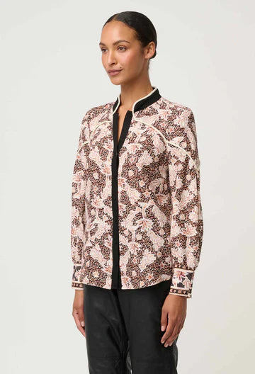 Once Was I Harley Linen Rope Trim Detail Shirt I Russet Palm