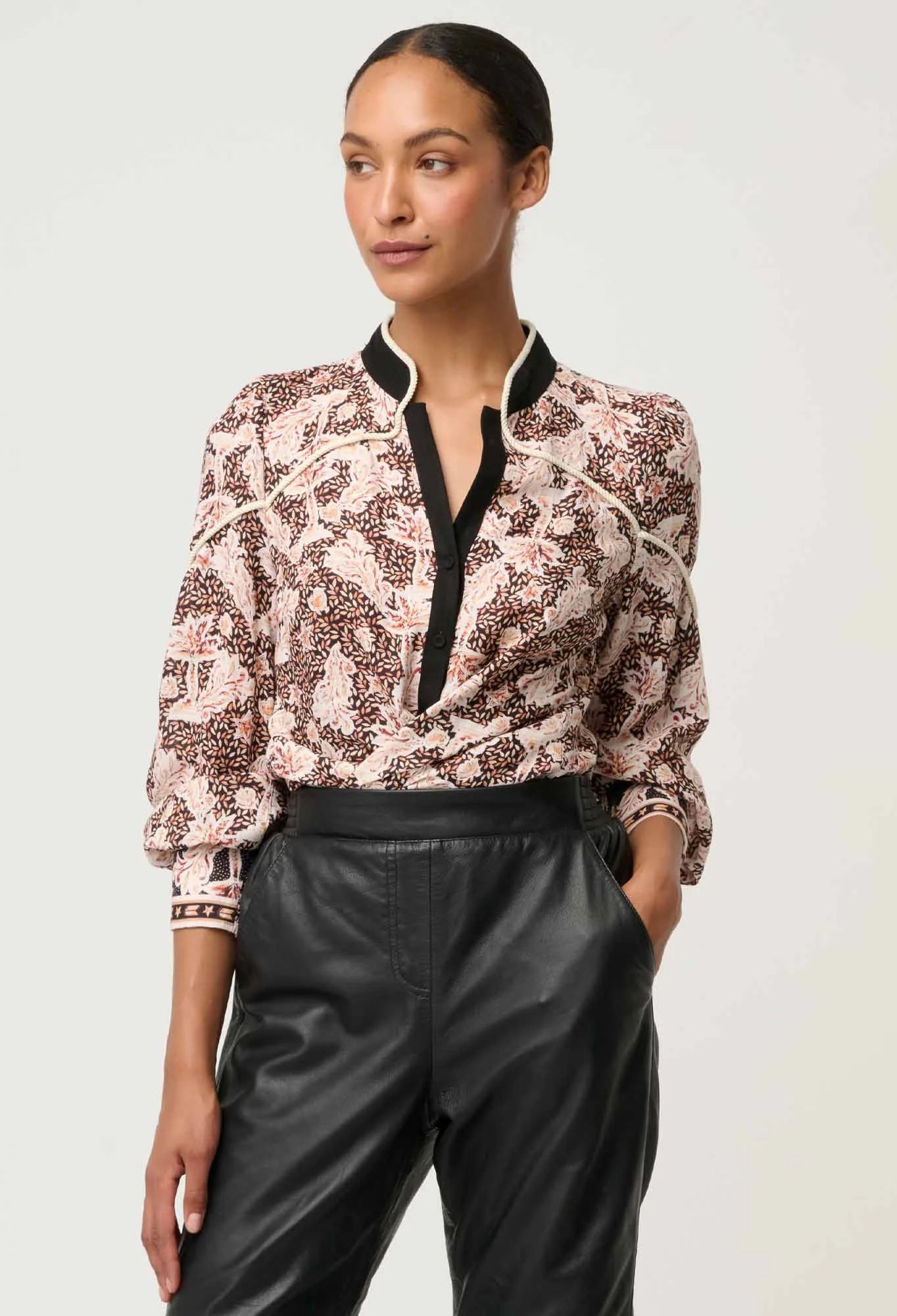 Once Was | Harley Linen Rope Trim Detail Shirt | Russet Palm