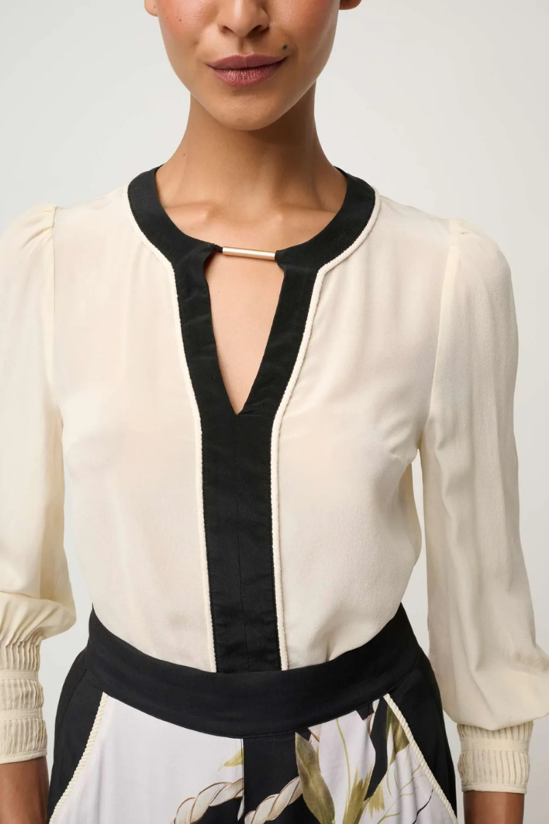 Once Was | Iris Contrast Panel Silk Blouse | Cloud