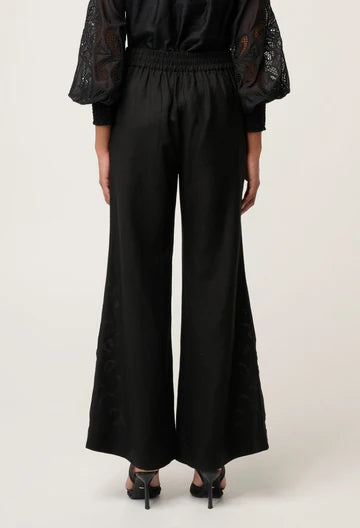 Once Was I Rhea Linen Embroidered Pant I Black