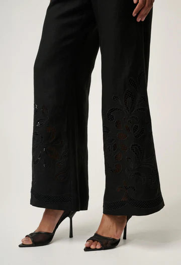 Once Was I Rhea Linen Embroidered Pant I Black