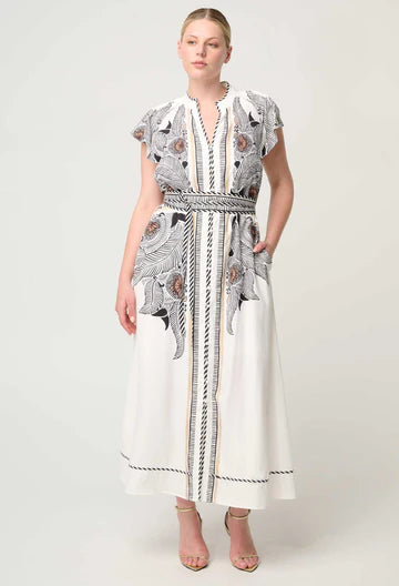 Once Was I Malika Dobby Contrast Flutter Sleeve Dress I Ivory Casablanca