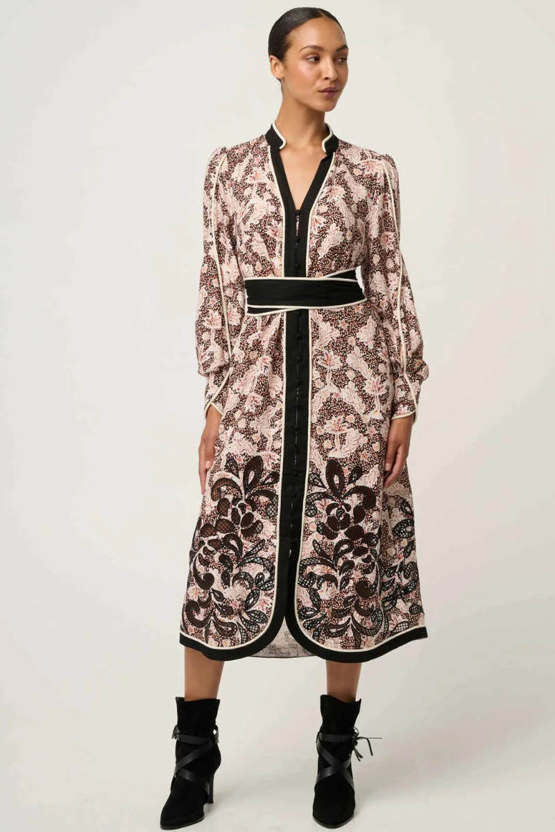 Once Was | Camille Curved Hem Placement Dress | Russet Palm