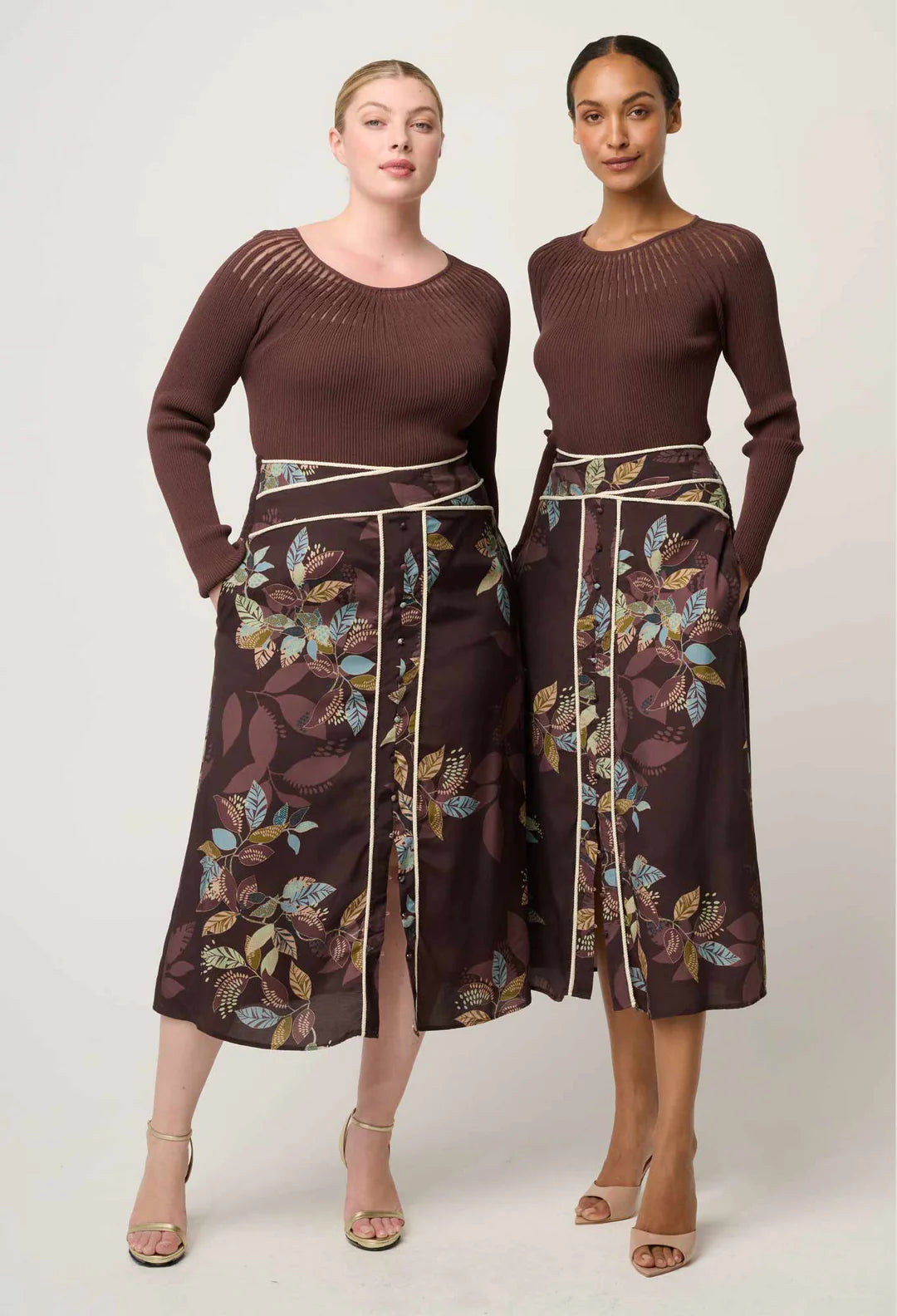 Once Was | Harper Faille Criss Cross Waist Panel Skirt | Ember Vines