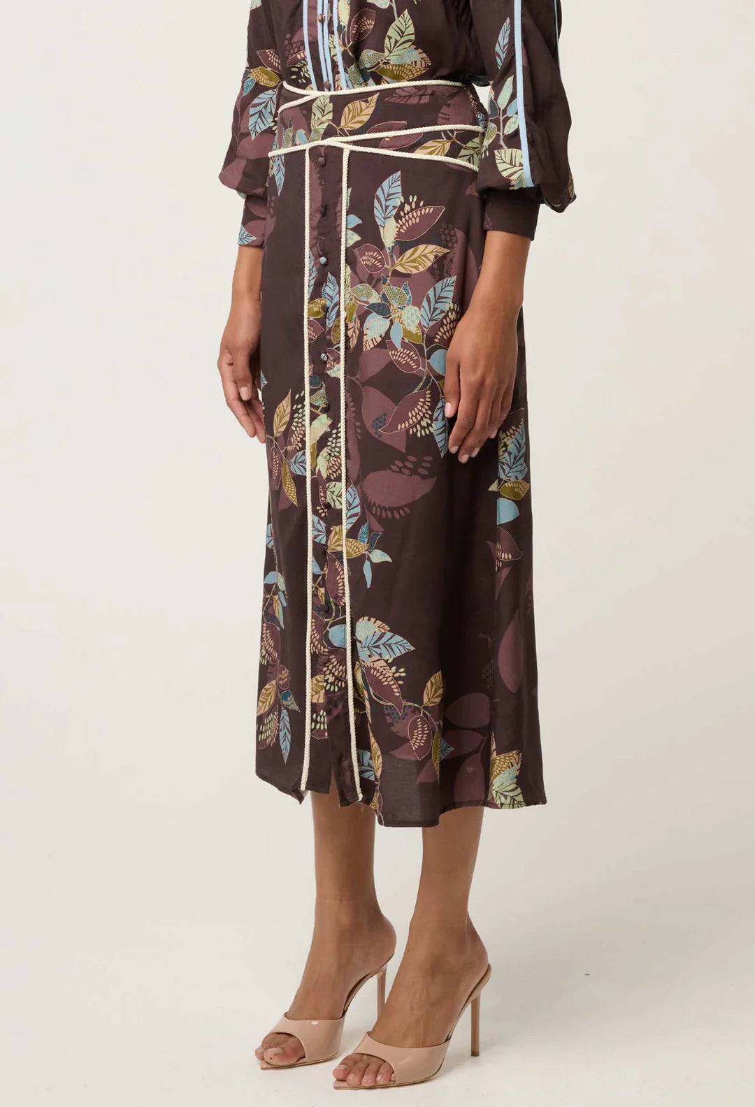 Once Was | Harper Faille Criss Cross Waist Panel Skirt | Ember Vines