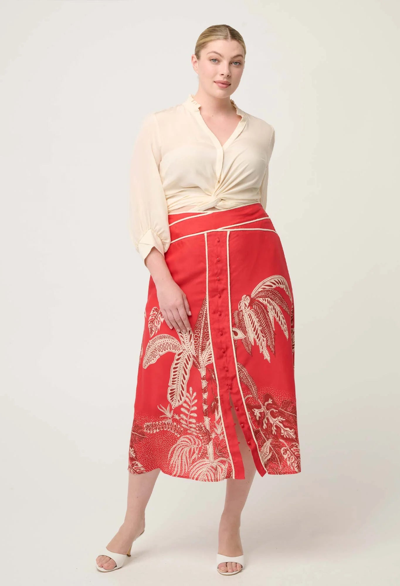 Once Was | Chloe Silk Criss Cross Cuffed Shirt | Cloud