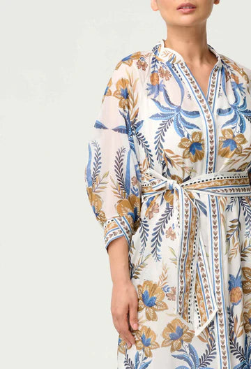 Once Was I Carmen Silk Cotton Placement Print Dress I Golden Medina