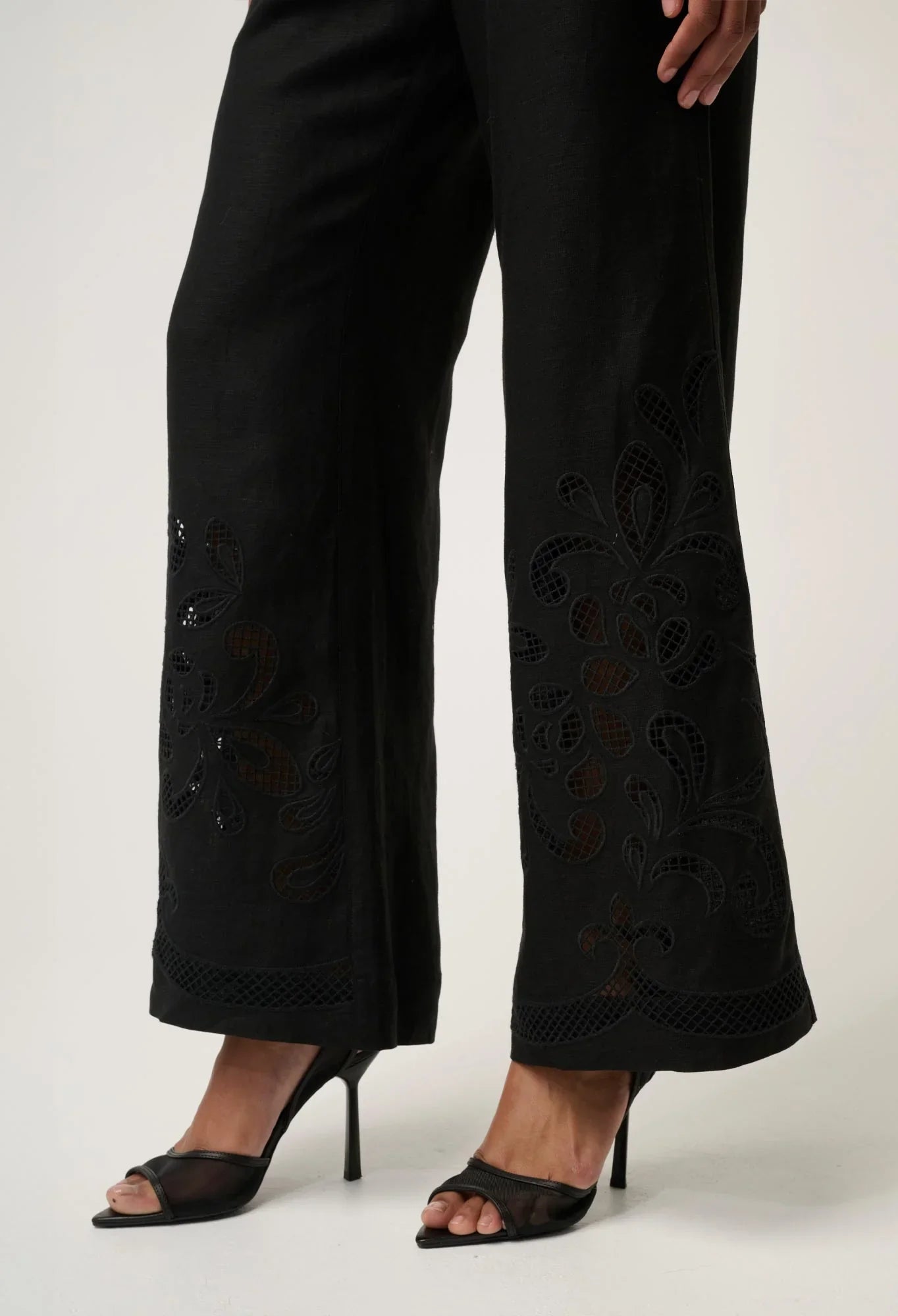 Once Was | Rhea Linen Embroidered Pant | Black
