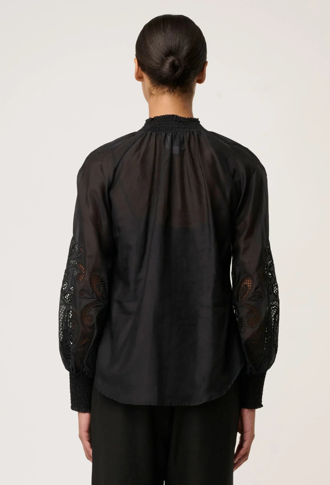 Once Was | Simona Cotton Silk Embroidered Blouse | Black