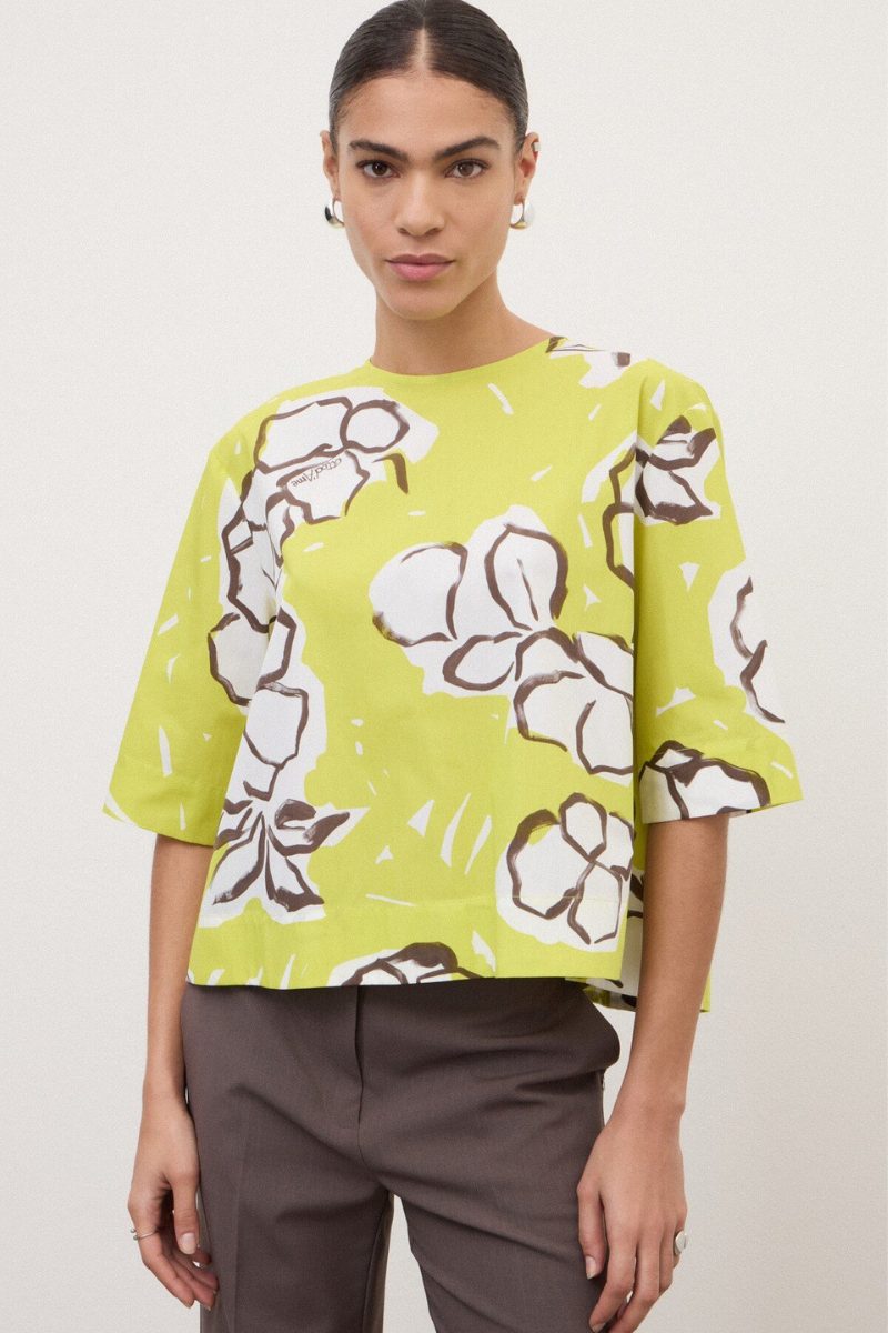 Ottod'Ame | Open Back Blouse | Lime Floral