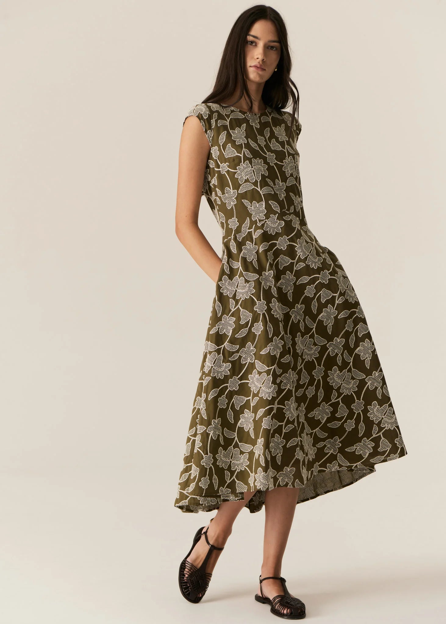 POL | Hugo Dress | Khaki Embroidery