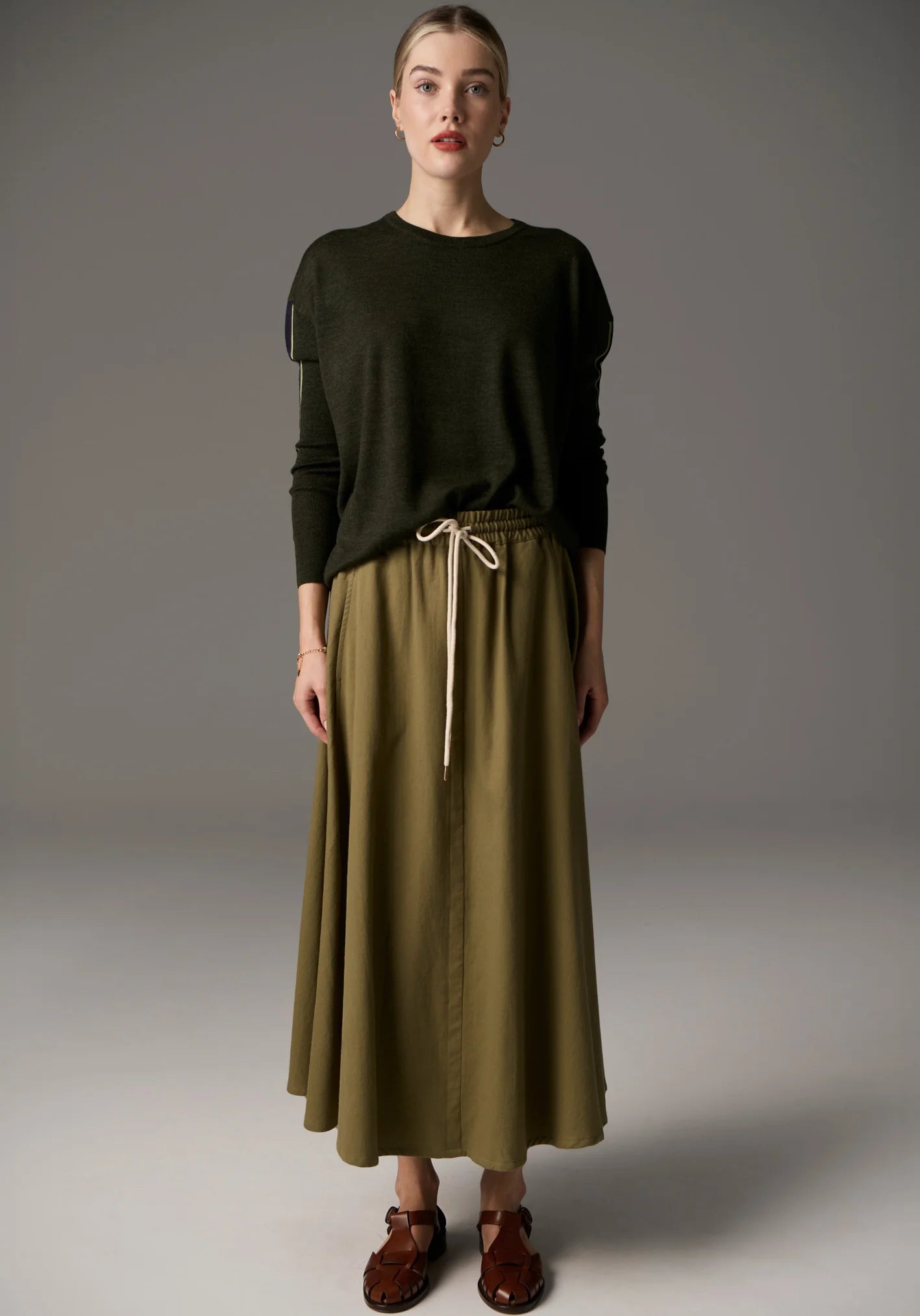 POL | Bennet Drape Back Knit | Khaki/Ink/Green